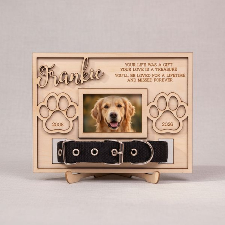 Cherished Dog Collar Layer Wood Sign Personalized Pet Loss Gift Cherished Dog Collar Layer Wood Sign Personalized Pet Loss Gift