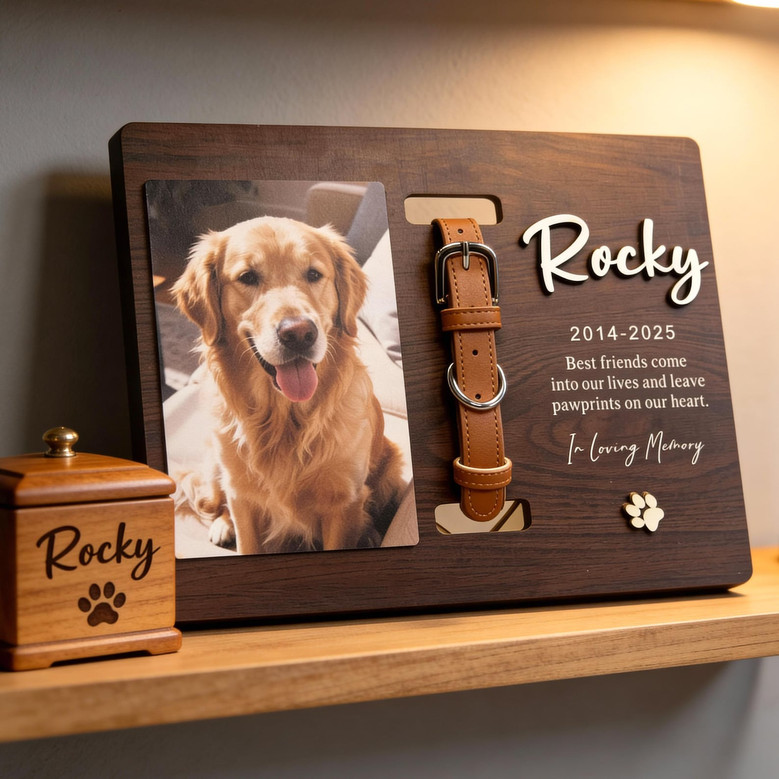 Cherished Dog Memorial Layer Wood Sign Collar Holder Frame Cherished Dog Memorial Layer Wood Sign Collar Holder Frame