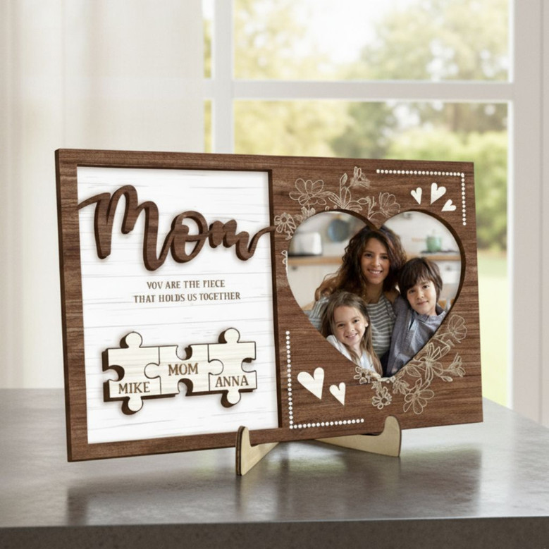 Cherished Mom Photo Puzzle Piece Layer Wood Sign Keepsake Cherished Mom Photo Puzzle Piece Layer Wood Sign Keepsake