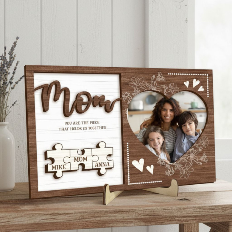 Cherished Mom Photo Puzzle Piece Layer Wood Sign Keepsake Cherished Mom Photo Puzzle Piece Layer Wood Sign Keepsake