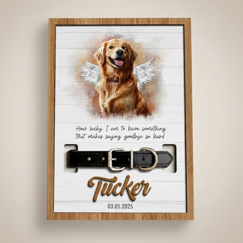 Cherished Pet Portrait Layer Wood Sign Collar Holder