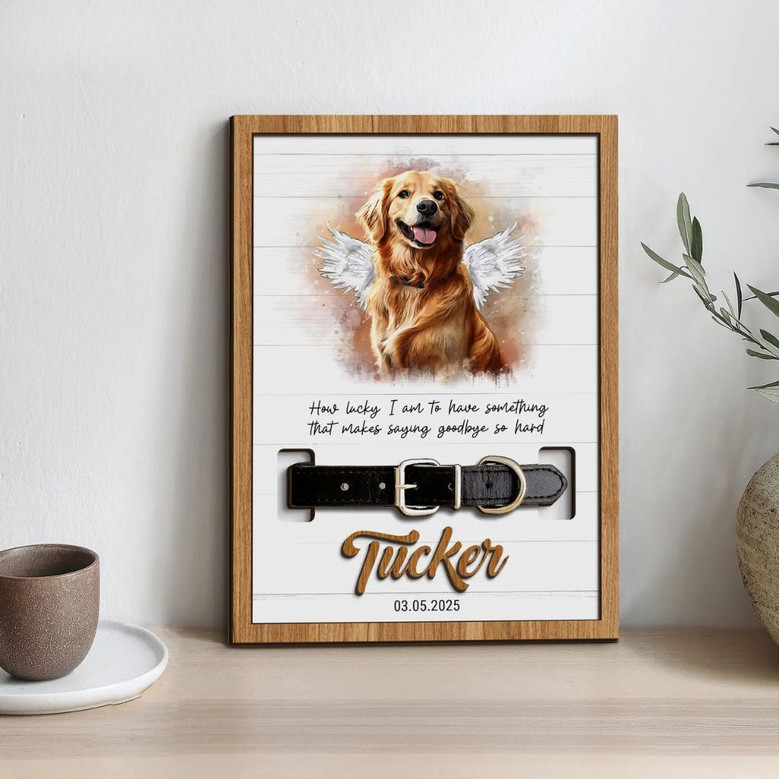 Cherished Pet Portrait Layer Wood Sign Collar Holder
