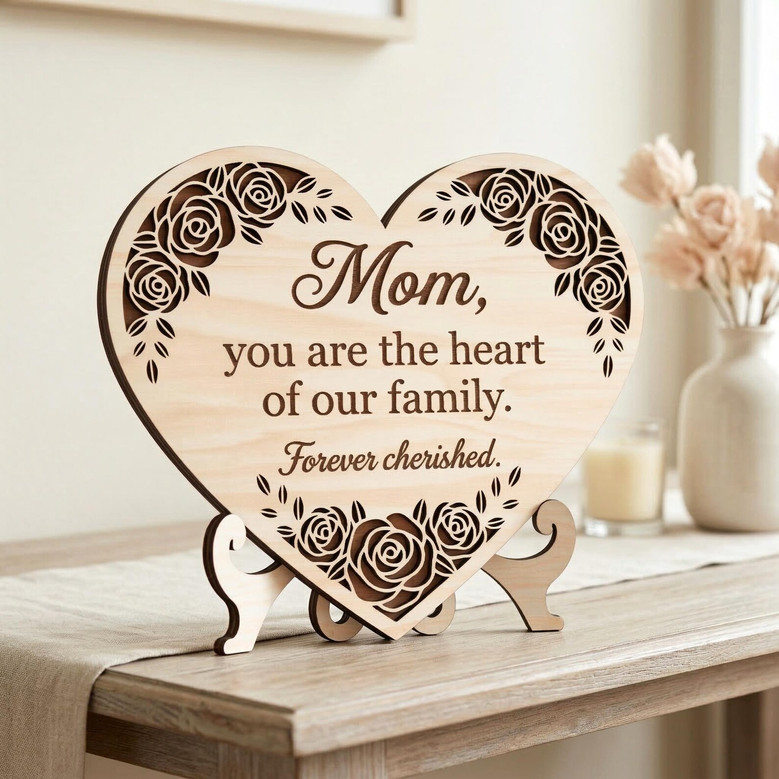 Heart of Our Family Layer Wood Sign Mom Remembrance Gift