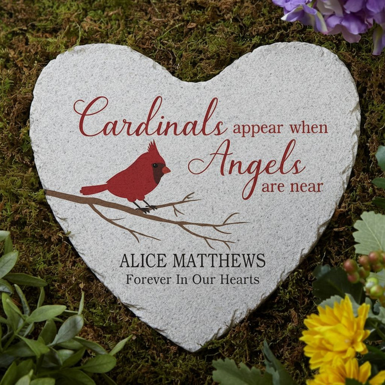 Cardinal Heart Memorial Garden Stone Custom Tribute of Love