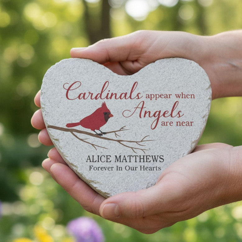 Cardinal Heart Memorial Garden Stone Custom Tribute of Love