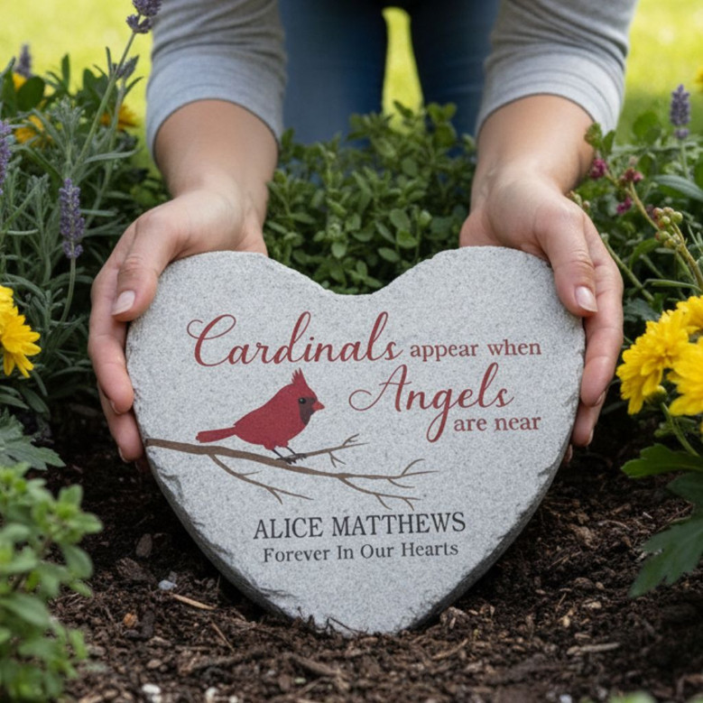 Cardinal Heart Memorial Garden Stone Custom Tribute of Love
