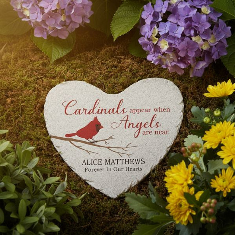 Cardinal Heart Memorial Garden Stone Custom Tribute of Love