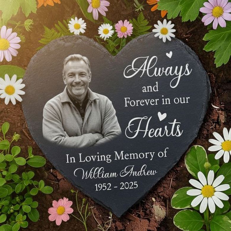 Custom Photo Memorial Garden Stone Cherished Heart Slate Plaque Custom Photo Memorial Garden Stone Cherished Heart Slate Plaque