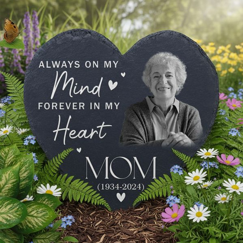 Custom Photo Memorial Garden Stone Forever in Our Hearts Tribute