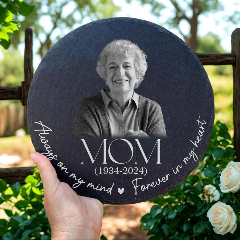 Custom Photo Memorial Garden Stone Forever in Our Hearts Tribute