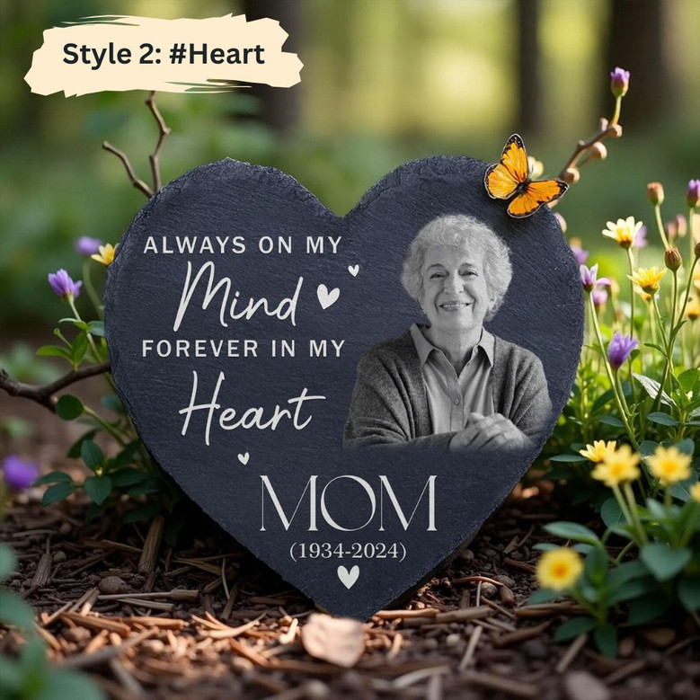 Custom Photo Memorial Garden Stone Forever in Our Hearts Tribute
