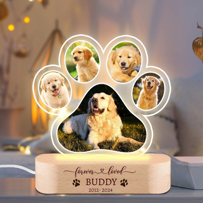Forever Loyal Custom Paw Print Photo Dog Night Light