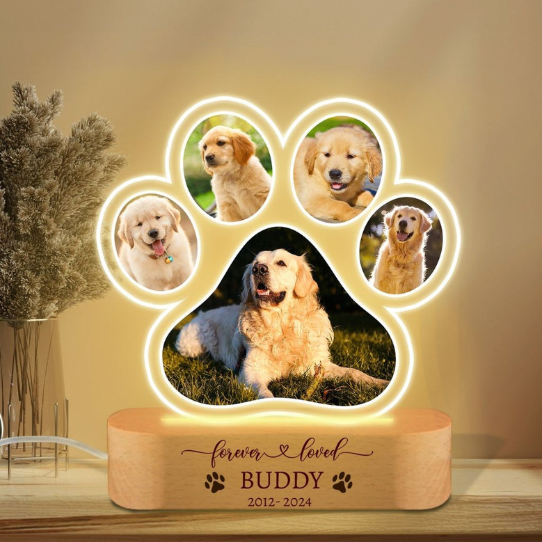 Forever Loyal Custom Paw Print Photo Dog Night Light