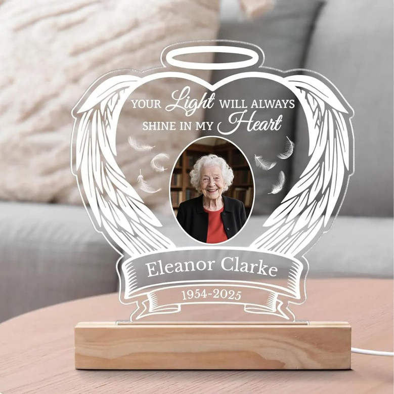 Personalized Angel Wings Memorial Night Light Photo Sympathy Gift Personalized Angel Wings Memorial Night Light Photo Sympathy Gift