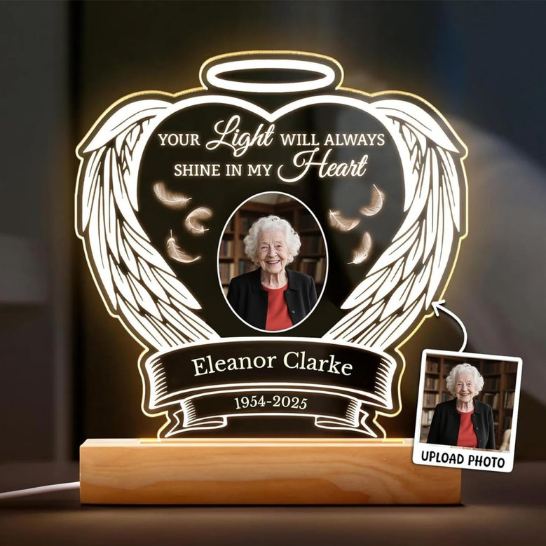 Personalized Angel Wings Memorial Night Light Photo Sympathy Gift Personalized Angel Wings Memorial Night Light Photo Sympathy Gift