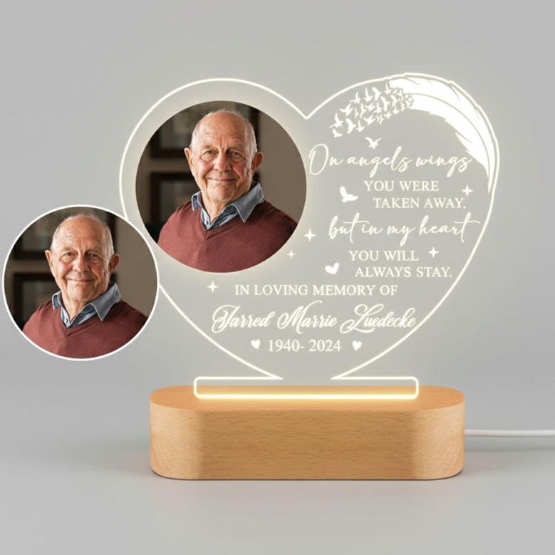 Personalized Angel Wings Memorial Night Light Photo Sympathy Gift