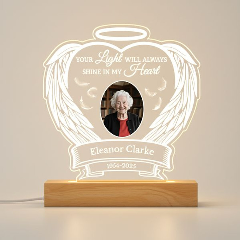 Personalized Angel Wings Memorial Night Light Photo Sympathy Gift Personalized Angel Wings Memorial Night Light Photo Sympathy Gift