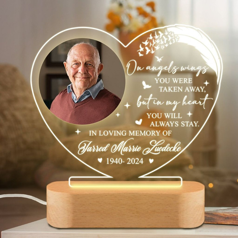 Personalized Angel Wings Memorial Night Light Photo Sympathy Gift