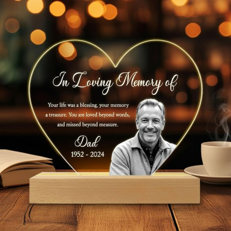 Personalized Dad Memorial Heart Night Light Photo Sympathy Gift Personalized Dad Memorial Heart Night Light Photo Sympathy Gift