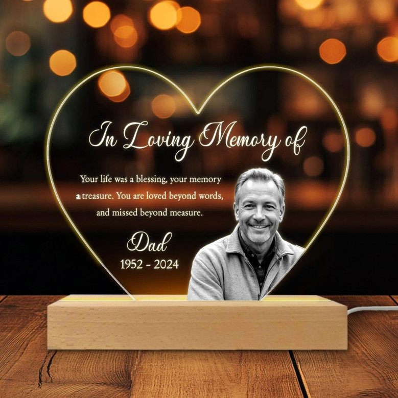Personalized Dad Memorial Heart Night Light Photo Sympathy Gift Personalized Dad Memorial Heart Night Light Photo Sympathy Gift