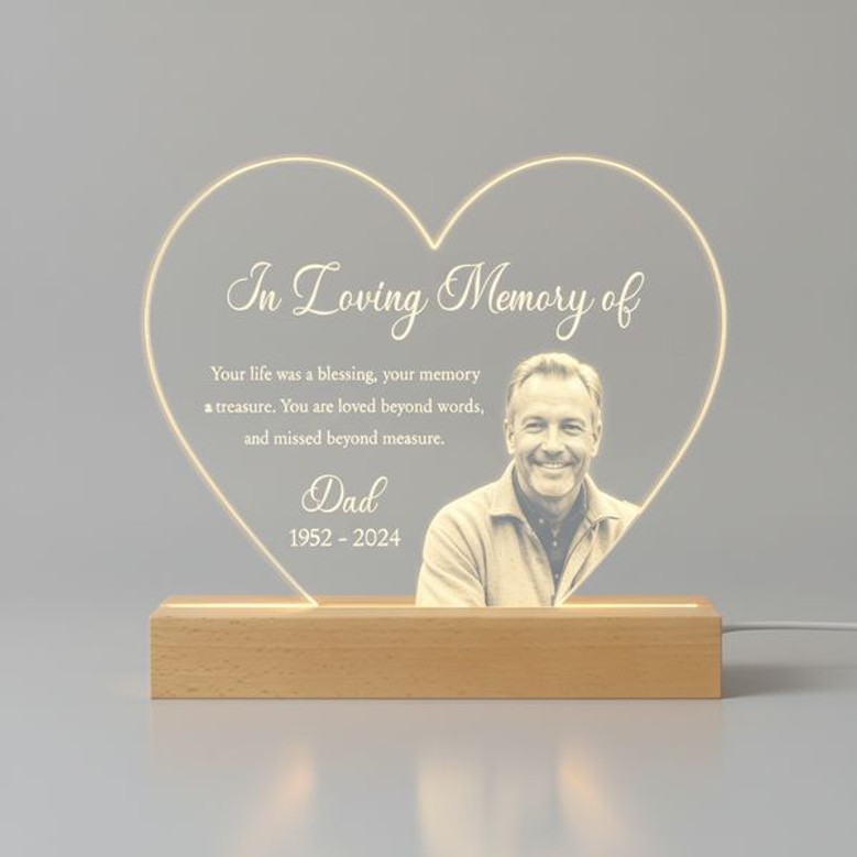 Personalized Dad Memorial Heart Night Light Photo Sympathy Gift Personalized Dad Memorial Heart Night Light Photo Sympathy Gift