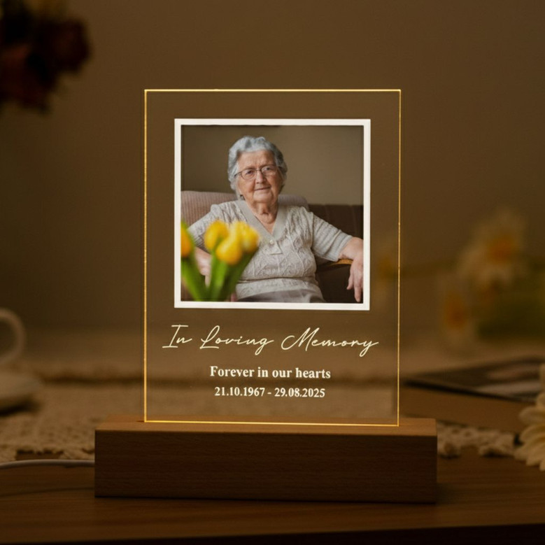 Radiant Acrylic Photo Frame Unique Memorial Night Light