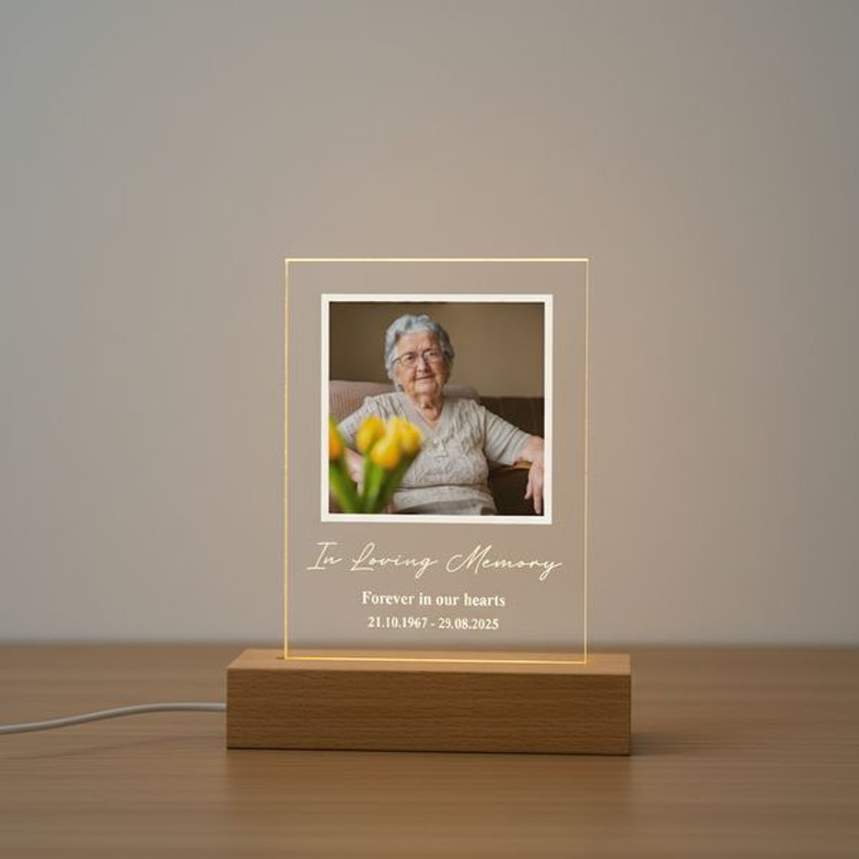 Radiant Acrylic Photo Frame Unique Memorial Night Light