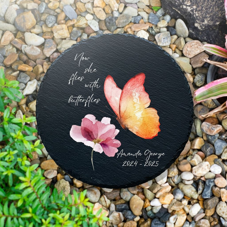 She Flies With Butterflies Heartfelt Memorial Garden Stone She Flies With Butterflies Heartfelt Memorial Garden Stone