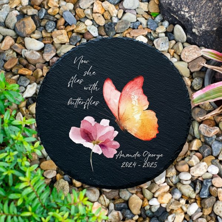 She Flies With Butterflies Heartfelt Memorial Garden Stone She Flies With Butterflies Heartfelt Memorial Garden Stone