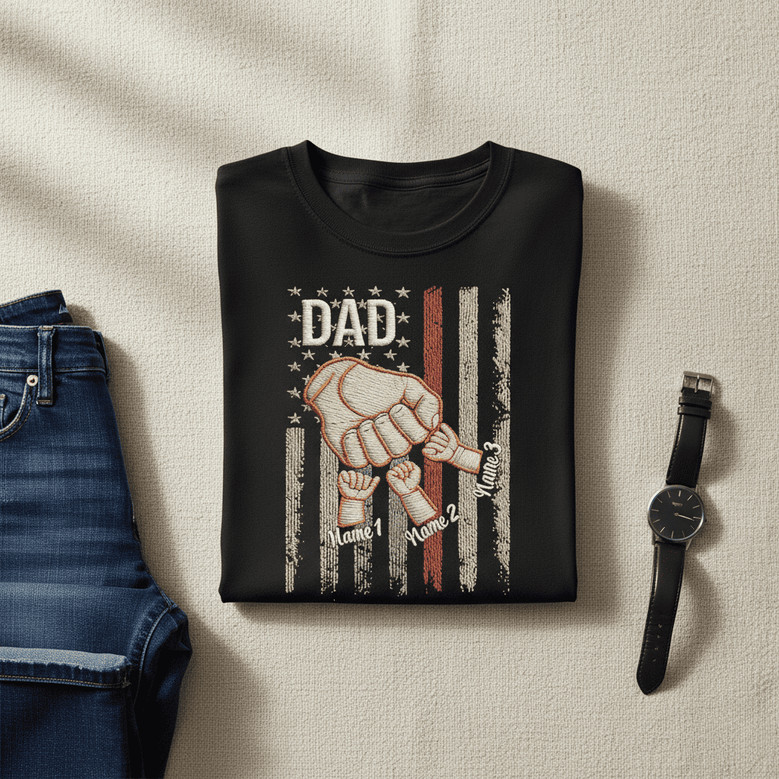 American Flag Best Dad Ever Embroidered Comfort Colors T-shirt