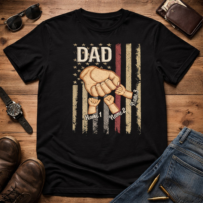 American Flag Best Dad Ever Embroidered Comfort Colors T-shirt