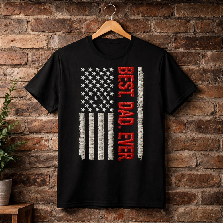 American Flag Best Dad Ever Embroidered Comfort Colors T-shirt
