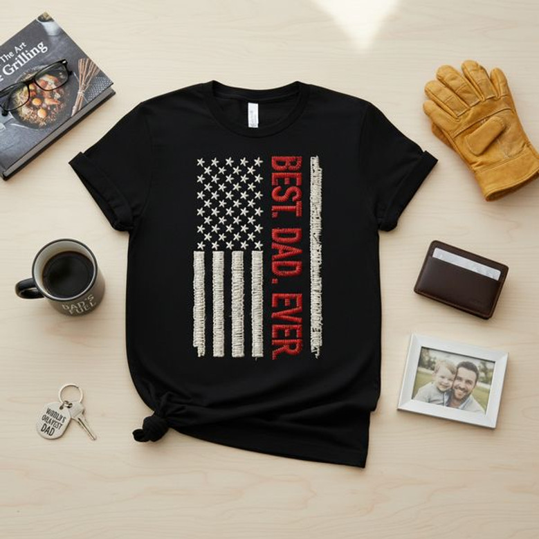 American Flag Best Dad Ever Embroidered Comfort Colors T-shirt