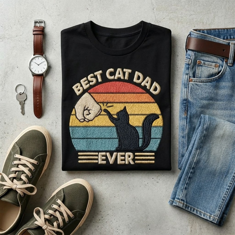Best Cat Dad Ever Embroidered Comfort Colors T-shirt