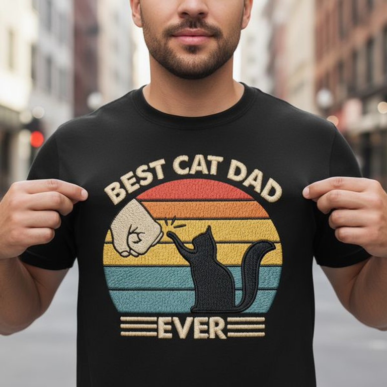 Best Cat Dad Ever Embroidered Comfort Colors T-shirt