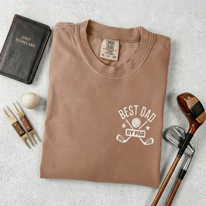 Best Dad By Par Embroidered Comfort Colors T-shirt Golf Gift
