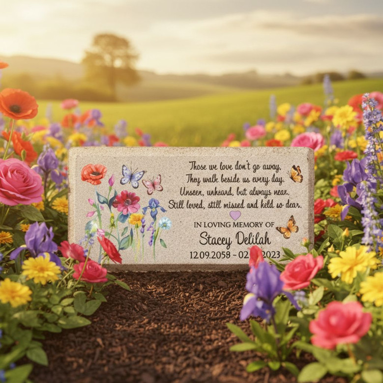 Blooming Wildflower Memorial Garden Stone Custom Burial Marker Blooming Wildflower Memorial Garden Stone Custom Burial Marker