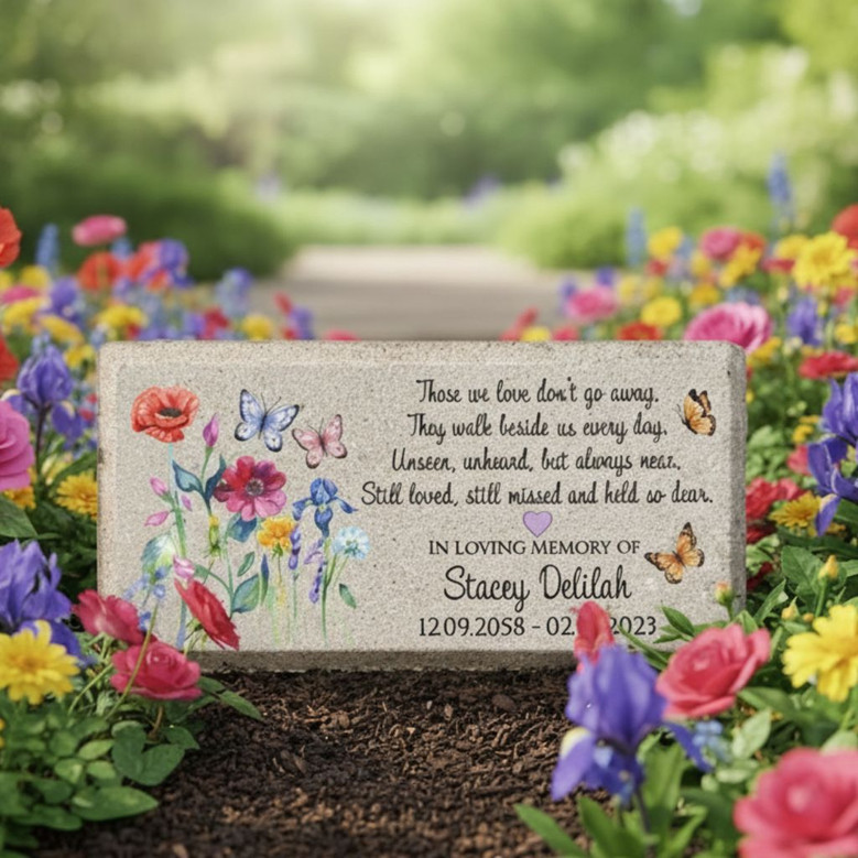 Blooming Wildflower Memorial Garden Stone Custom Burial Marker Blooming Wildflower Memorial Garden Stone Custom Burial Marker