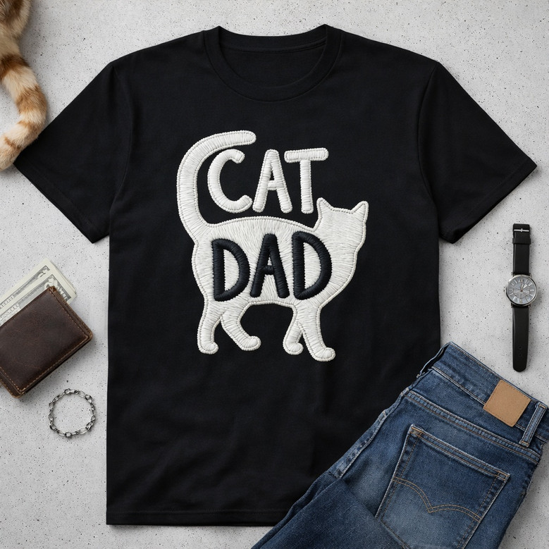 Cherished Cat Dad Embroidered Comfort Colors T-shirt
