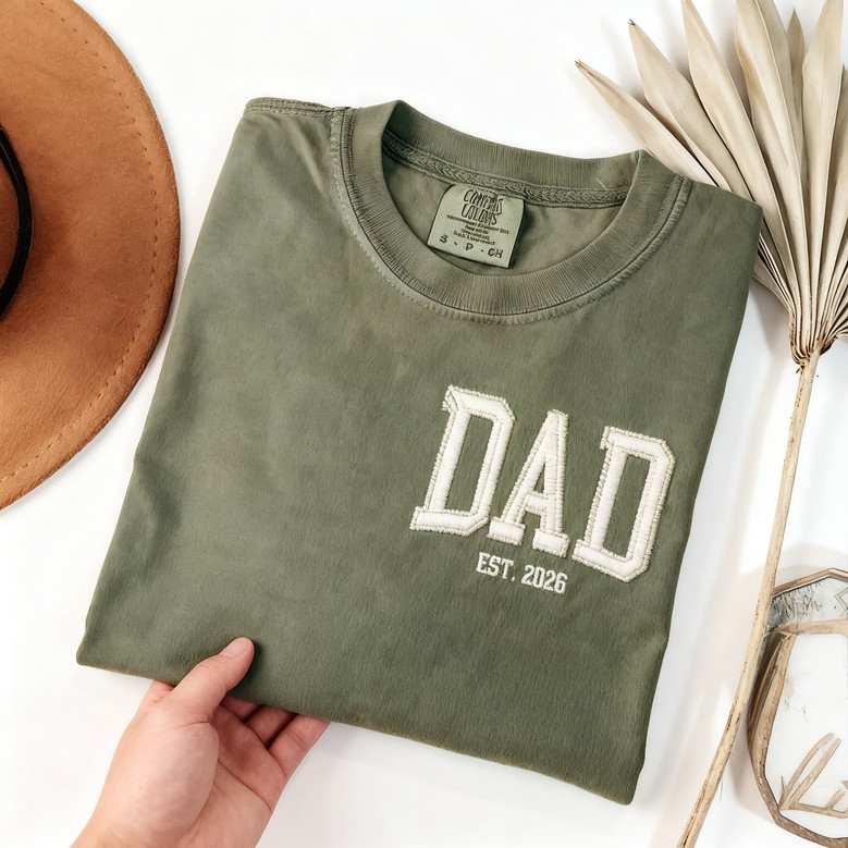 Custom Dad Est Embroidered Comfort Colors T-shirt Gift