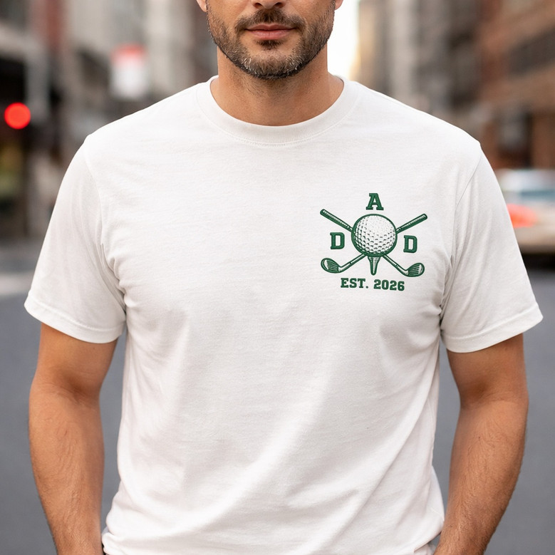 Custom Golf Dad's First Day Embroidered Comfort Colors T-shirt