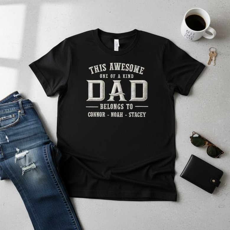 Custom Kid Name Embroidered Comfort Colors T-shirt for Dad