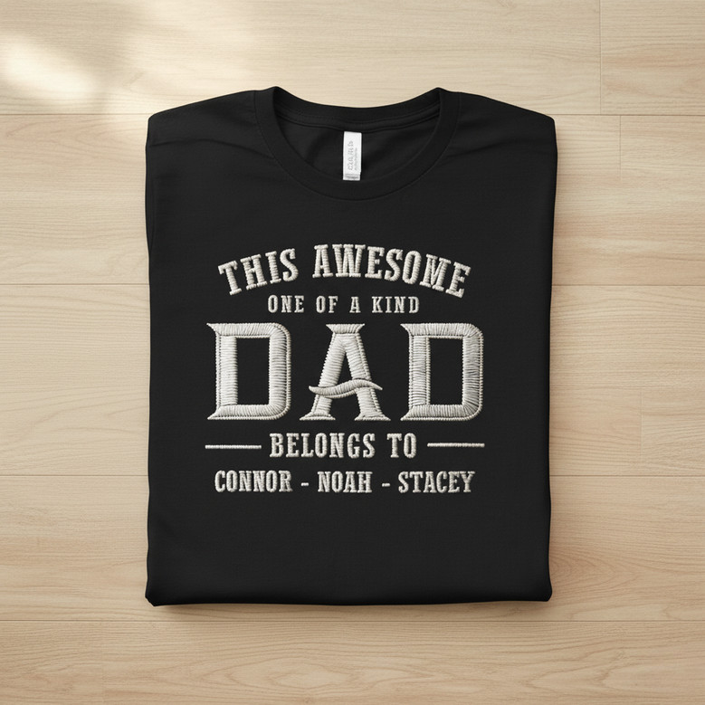Custom Kid Name Embroidered Comfort Colors T-shirt for Dad