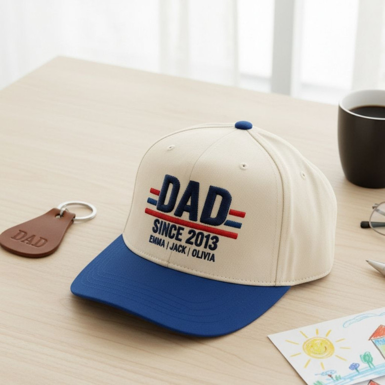 Custom Papa With Kids Names - Embroidered Mid Profile Baseball Cap Custom Papa With Kids Names - Embroidered Mid Profile Baseball Cap