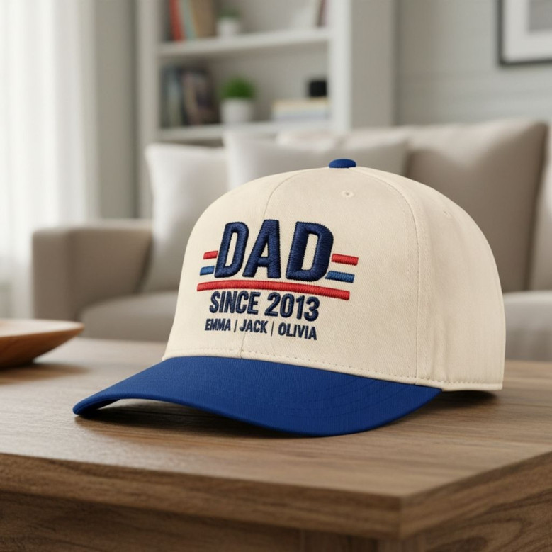 Custom Papa With Kids Names - Embroidered Mid Profile Baseball Cap Custom Papa With Kids Names - Embroidered Mid Profile Baseball Cap