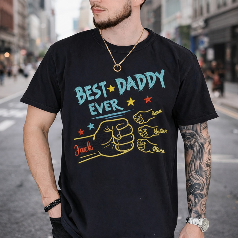 Dad's Eternal Fist Bump Embroidered Comfort Colors T-shirt