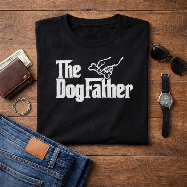 Dogfather Humor Embroidered Comfort Colors T-shirt for Dads