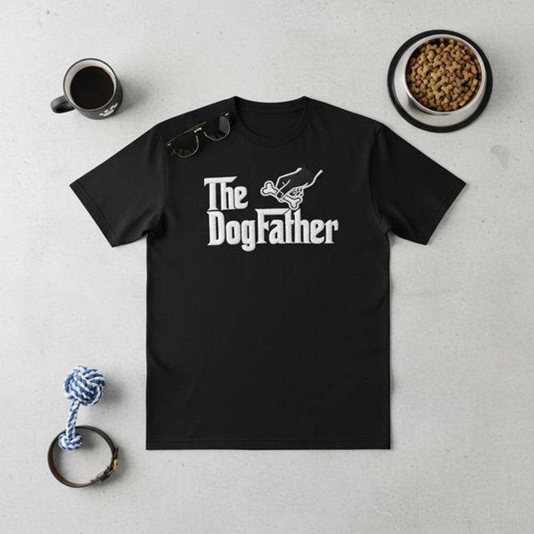 Dogfather Humor Embroidered Comfort Colors T-shirt for Dads