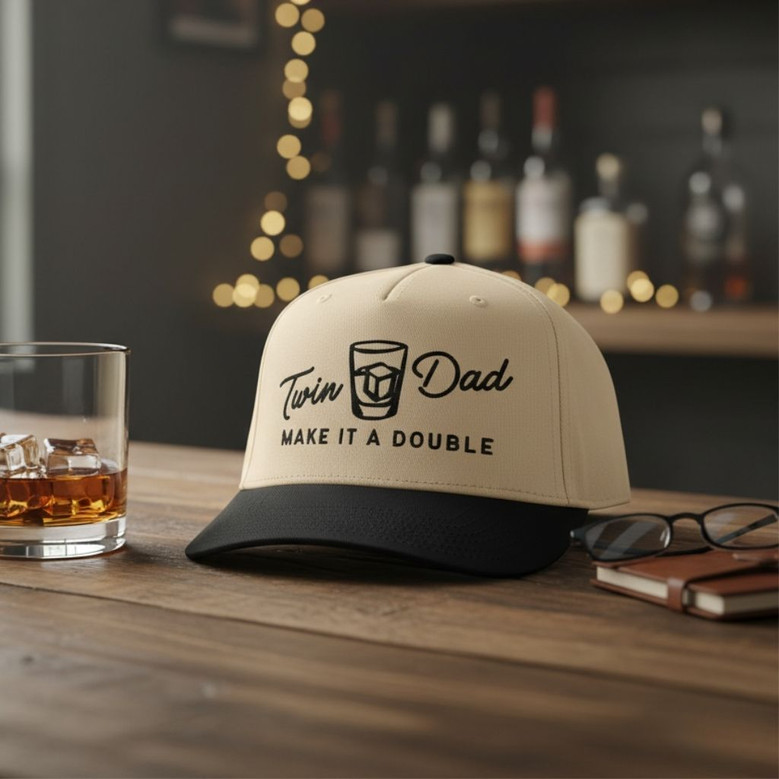 Double Martini Twin Dad - Embroidered Mid Profile Baseball Cap