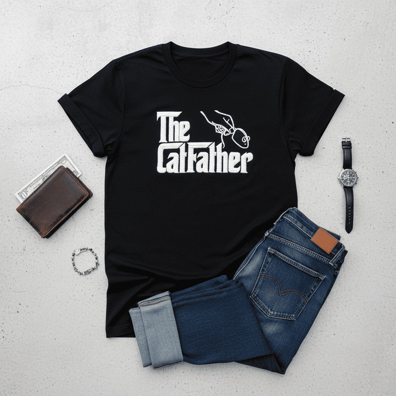Funny Catfather Embroidered Comfort Colors T-shirt Gift